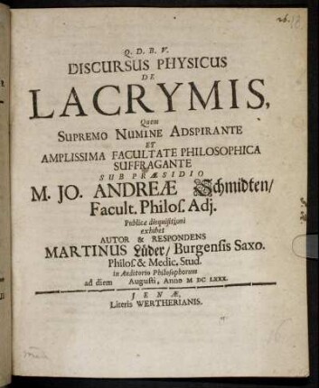 Discursus Physicus De Lacrymis