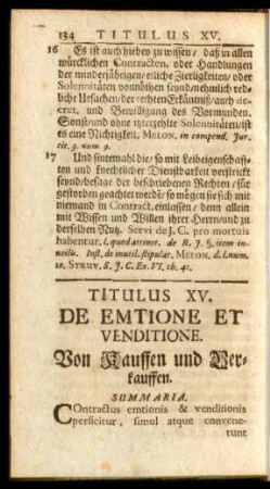 Titulus XV. De Emtione Et Venditione. Von Kauffen und Verkauffen