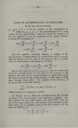 Note on quadriplanar co-ordinates.