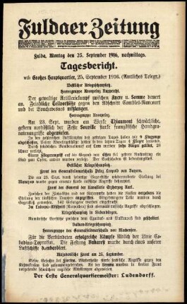 Zweite Ausgabe vom Montag, den 25. September 1916.
