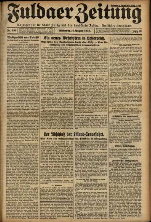 Erste Ausgabe vom Mittwoch, den 30. August 1933.