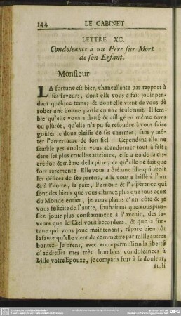Lettre XC. Condoleance a un Pere sur Mort de son Erfant