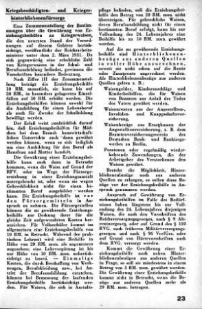 Zusammenstellung der Bestimmungen über die Gewährung von Erziehungsbeihilfen an Kriegerwaisen [Kriegsbeschädigten- und Kriegerhinterbliebenenfürsorge]