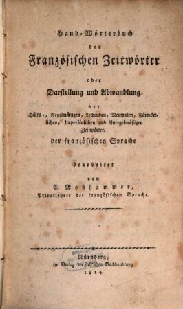 Hand-Wörterbuch der französischen Zeitwörter