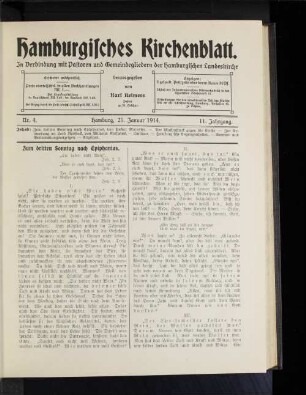 Nr. 4. Hamburg, 25, Januar 1914. 11. Jahrgang.