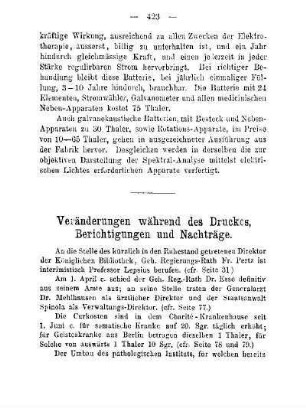 Veränderungen während des Druckes, Berichtigungen und Nachträge