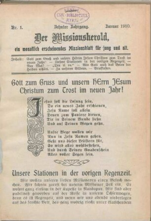Nr. 1. Zehnter Jahrgang. Januar 1910.