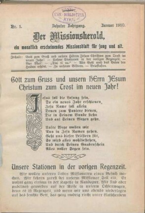 Nr. 1. Zehnter Jahrgang. Januar 1910.