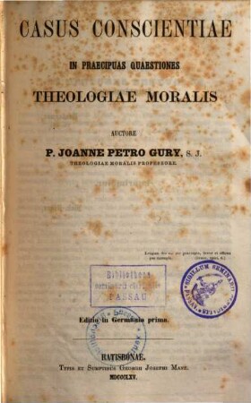Casus conscientiae in praecipuas quaestiones theologiae moralis