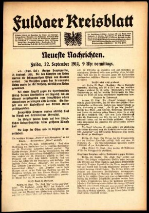 Ausgabe vom Dienstag, den 22. September 1914.