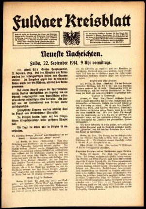 Ausgabe vom Dienstag, den 22. September 1914.