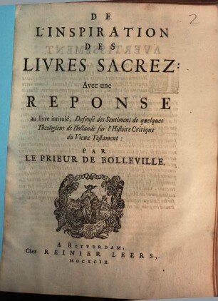 De L'Inspiration Des Livres Sacrez