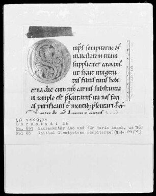 Laacher Sakramentar — Initiale O (mnipotens sempiterne), Folio 88 recto