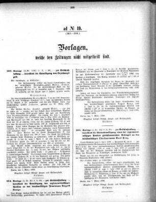Anlage: ad No.19 (263-296.), Vorlagen, welche den Zeitungen nicht mitgeteilt sind