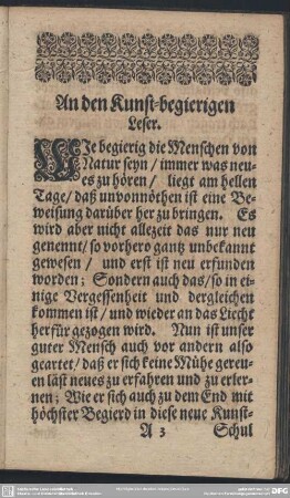 An den Kunst-begierigen Leser