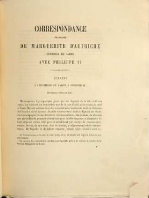 Correspondance de Marguerite d'Autriche Duchesse de Parme avec Philippe II, 3. 6 juillet 1563 - 3 février 1565