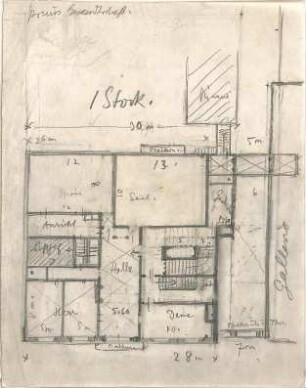 Hildebrand, Adolf von; München; Preußische Gesandtschaft und Schackgalerie, Neubau - Gesandtschaft (Grundriss 1. OG)