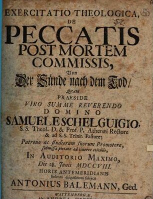 Exercitatio de peccatis post mortem commissis