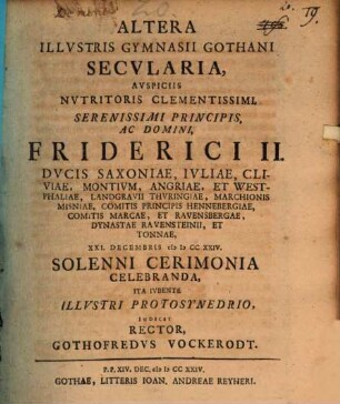 Programma quo altera illustris Gymnasii Gothani secularia indicit