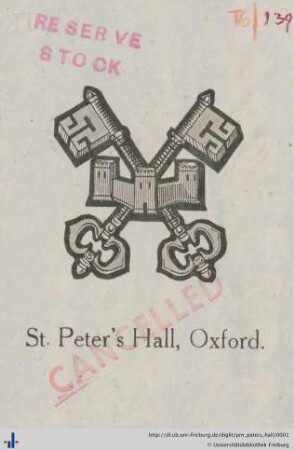 [Provenienz]: St. Peter's Hall, Oxford (St. Peter's College)