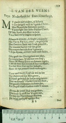 I. Van Der Veens Vrye Nederlansche Danckbaarheyt.