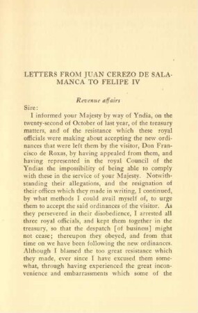 Letters from Juan Cerezo de Salamanca to Felipe IV