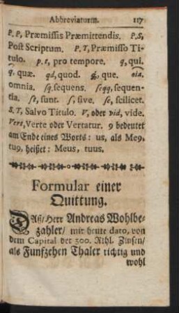 Formular einer Quittung.