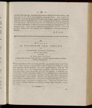XI. Plantae ad Linnaeanum opus addendae et seundum Linnaei Systema