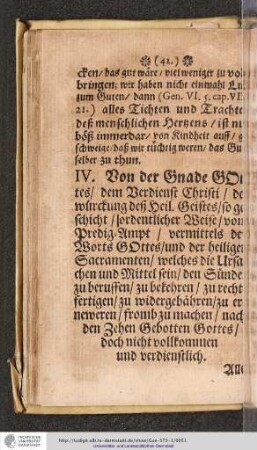 IV. Von der Grade GOttes/ dem Verdienst Christi/ [...]