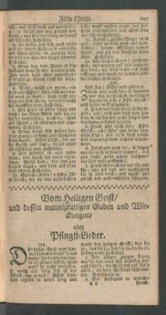 Vom Heiligen Geist/ und dessen mannigfaltigen Gaben und Wirckungen/ oder Pfingst-Lieder