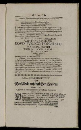 Ex libro Reineri Reineccii, Von Des Adels anfänglichen Herkommen, etc.