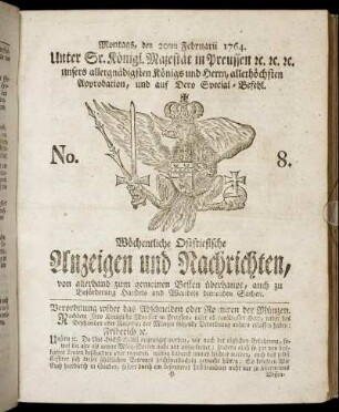 No. 8. Montags, den 20ten Februarii 1764.