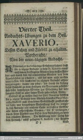 Vierter Theil. Andachts-Ubungen zu dem Heil. Xaverio, Dessen Schutz und Fürbitt zu erhalten