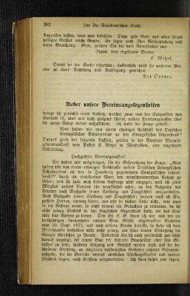 Ueber unsere Vereinsangelegenheiten