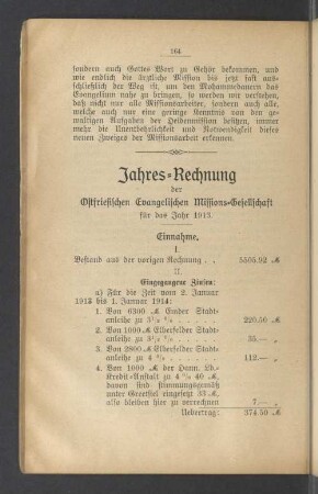 Jahres-Rechnung der Ostfriesischen Evangelischen Missions-Gesellschaft für das Jahr 1913