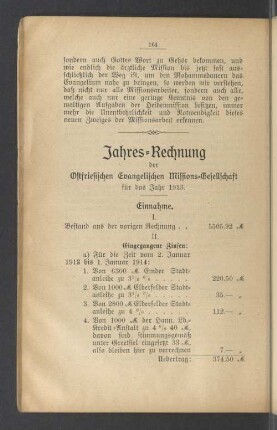 Jahres-Rechnung der Ostfriesischen Evangelischen Missions-Gesellschaft für das Jahr 1913