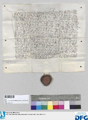 Dr. iur. utr. Gregorius Heymburg tritt auf fünf Jahre als Jurist und Diener in Dienste der Stadt Nürnberg. - Siegler: der Aussteller.