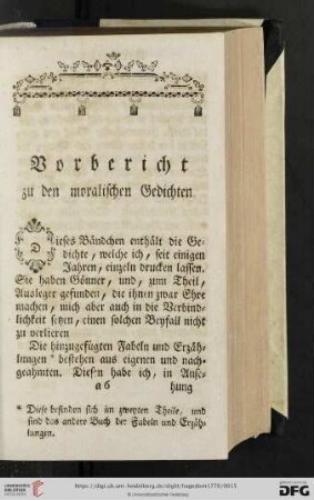 Vorbericht zu den moralischen Gedichten