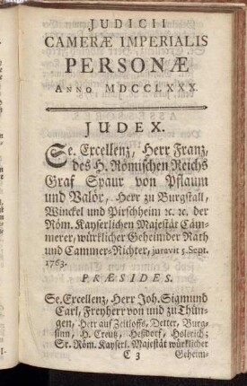 Judicii Cameræ Imperalis Personæ Anno MDCCLXXX.
