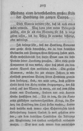 Ahndung einer bevorstehenden großen Krise der Handlung im ganzen Europa.