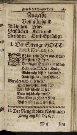 Zugabe von allerhand Biblischen Lehr- Geistlichen Kern- und Zierlichen Denk-Sprüchen.