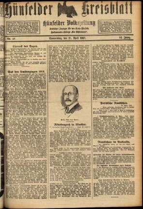 Ausgabe vom Donnerstag, den 21. April 1927.