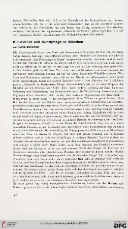 Künstlernot und Kunstpflege in München