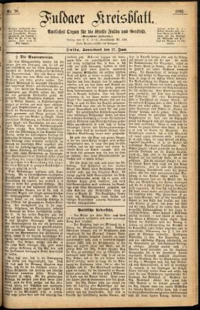 Erste Ausgabe vom Samstag, den 17. Juni 1882.