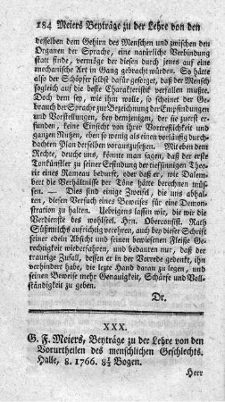Beyträge zu der Lehre von den Vorurheilen des menschlichen Geschlechts.