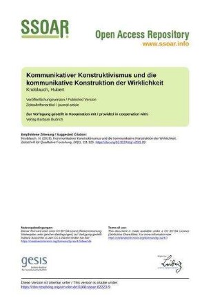 Kommunikativer Konstruktivismus und die kommunikative Konstruktion der Wirklichkeit