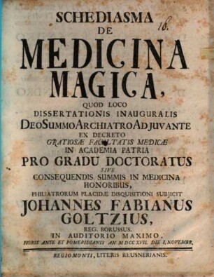 Schediasma de medicina magica