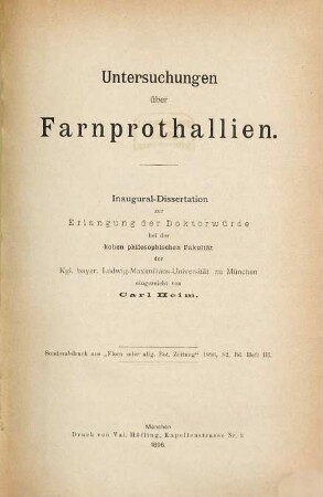 Untersuchungen über Farnprothallien : Inaugural-Dissertation