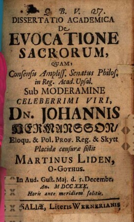 Diss. acad. de evocatione sacrorum