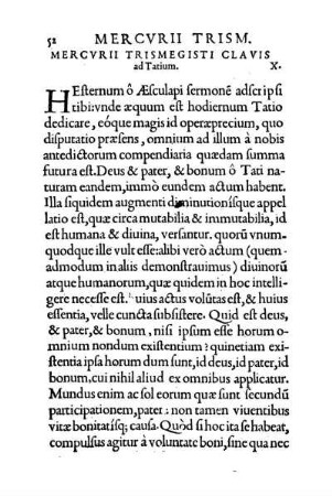 Mercurii Trismegisti Clavis ad Tatium. X.
